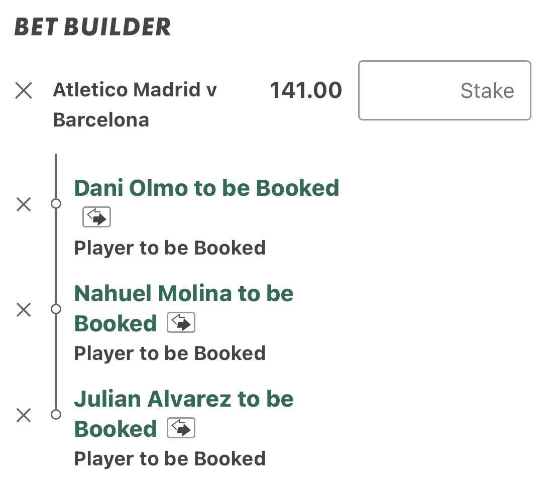 Atletico vs Barca

Going different here, really like it tho.

Taking all 3 singles 

Olmo single 6.0 365
Molina single 4.75 365
Alvarez single 5.8 WH

Be lucky 🍀