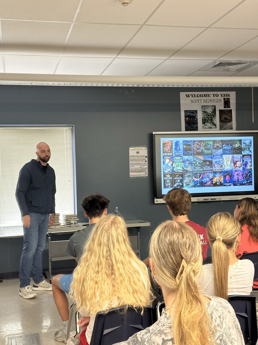 EHS_Lib's tweet photo. Huge thank you to Scott Reintgen @Scott_Thought  for taking the time to meet w/ our Sci-Fi &amp; Pop Lit classes!

We are so grateful for your energy, creativity, and willingness to connect with our students!

Our students will be thinking (and writing!) differently because of you! https://t.co/4gS5aZfQaB