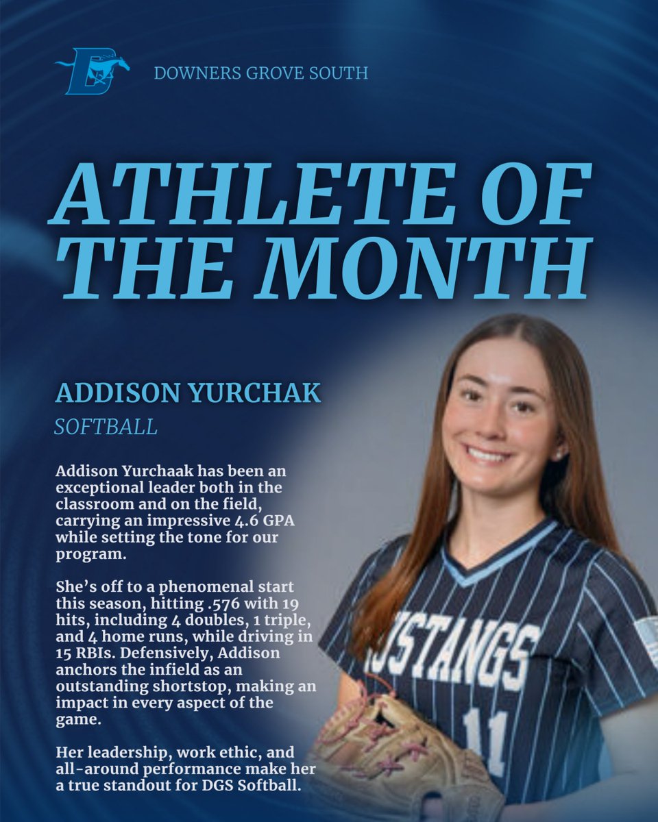 🏆 ATHLETE OF THE MONTH: 🥎 Softball – Addison Yurchak

Addison Yurchak has been an exceptional leader both in the classroom and on the field, carrying an impressive 4.6 GPA while setting the tone for our program. She’s off to a phenomenal start this season, hitting .576 with 19