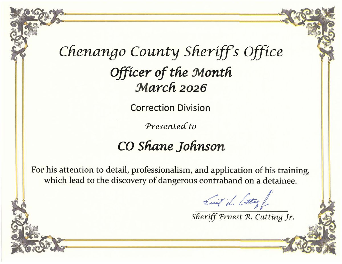 ChenangoSheriff's tweet photo. March 2026 Officer of the Month https://t.co/sTQEQ1fel4 https://t.co/ieqGPFA7fr