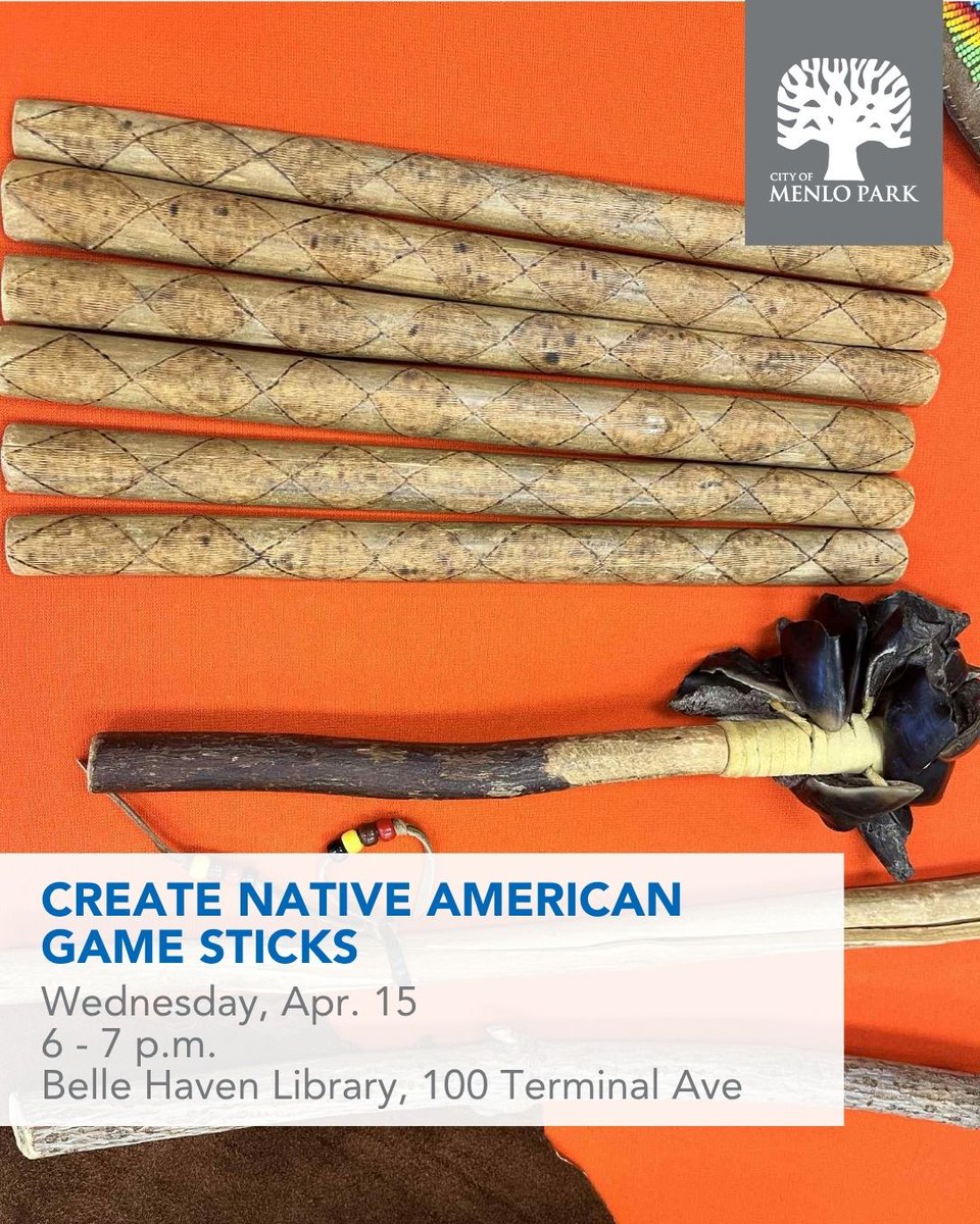 Join us Wednesday evening, 4/15 upstairs at Belle Haven Library for some hands-on fun for adults and youth alike! Learn about traditional Native American games, and make a simple set of game sticks to take home. bit.ly/40B5zts