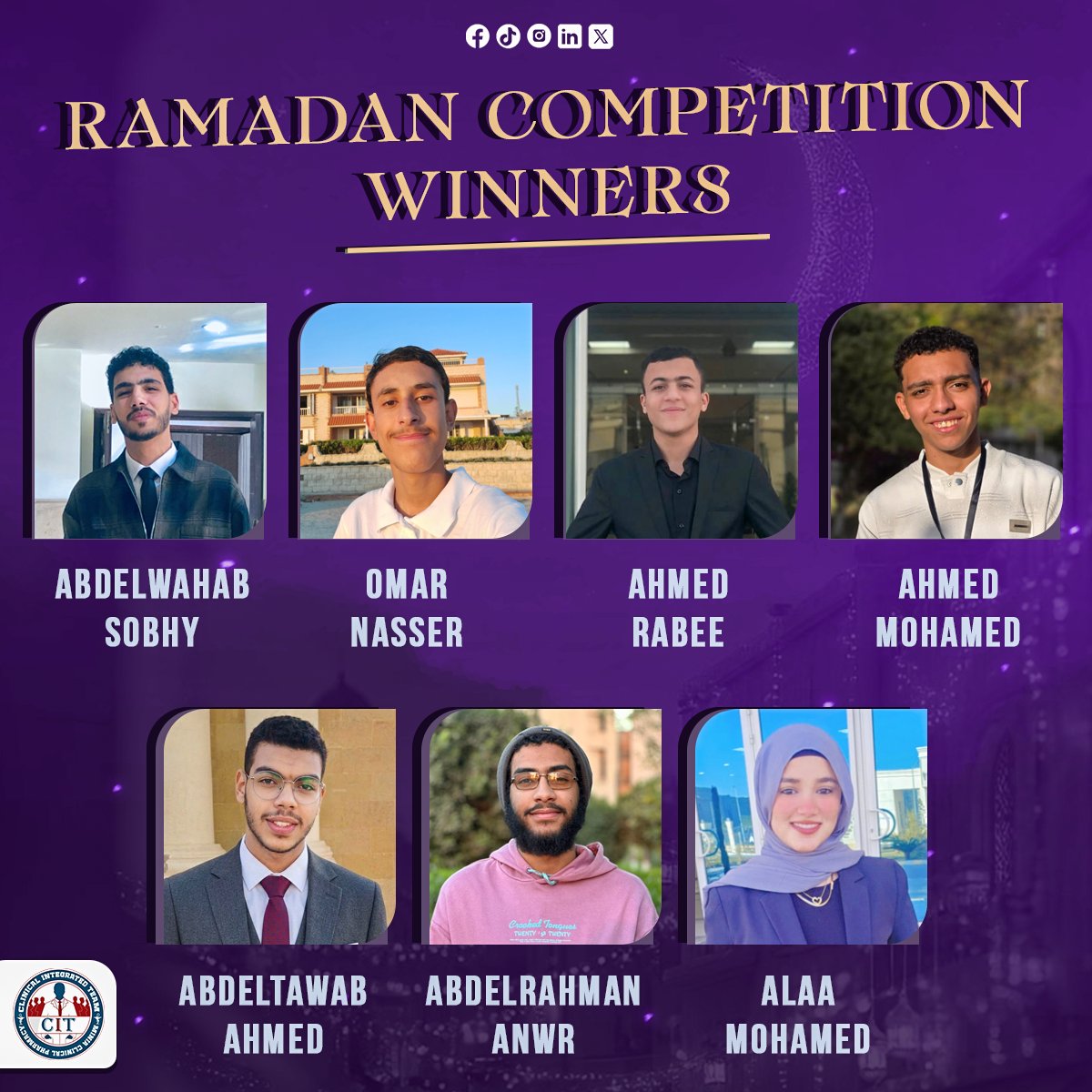CitMinya6010's tweet photo. رمضان دايمًا مليان خير… واللي فيه بيعدّي بس يسيب أثر حلو 🌙
وإحنا كمان قررنا نسيب فيكم أثر لطيف تفتكرونا بيه،
واللي كان على هيئة مسابقة
مبروك لكل الناس اللي فازت
Omar Nasser, Abd El-wahab Sobhey, Ahmed Farahat, Ahmed Rabee, Abdeltawab Ahmed, Abd El-Rahman Anwar and A'laa Mohamed https://t.co/LTfokwtV5G