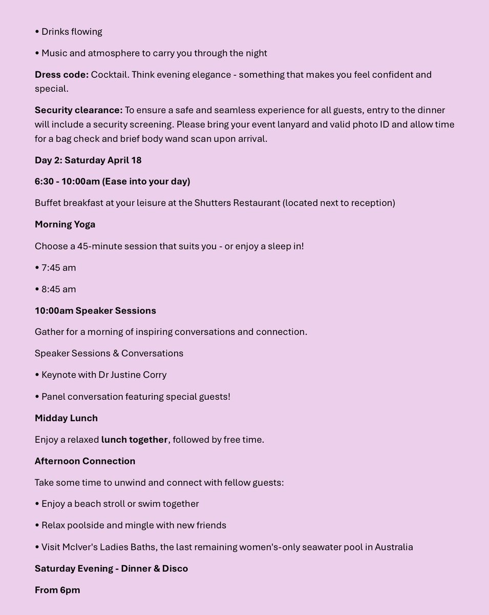 Aqui, a programação do fim de semana espetacular com as garotas.
1°, revista completa. Todo tipo de raio-X (tipo aeroporto). Telefones e aparelhos de gravação PROIBIDOS (mas MM e H podem fazer escuta nos eventos da FR. Aham, sei...)
2°, o check in é às 15h (horário local). Às
