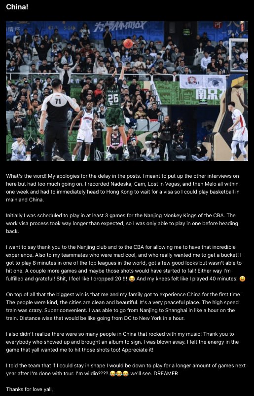 DailyRapFacts's tweet photo. J. Cole has parted ways with the Chinese Basketball Association after one game due to “visa issues” 🏀⛹🏽

He scored 0 points
Had 1 assist &amp; 1 rebound https://t.co/2CucxsXvRy