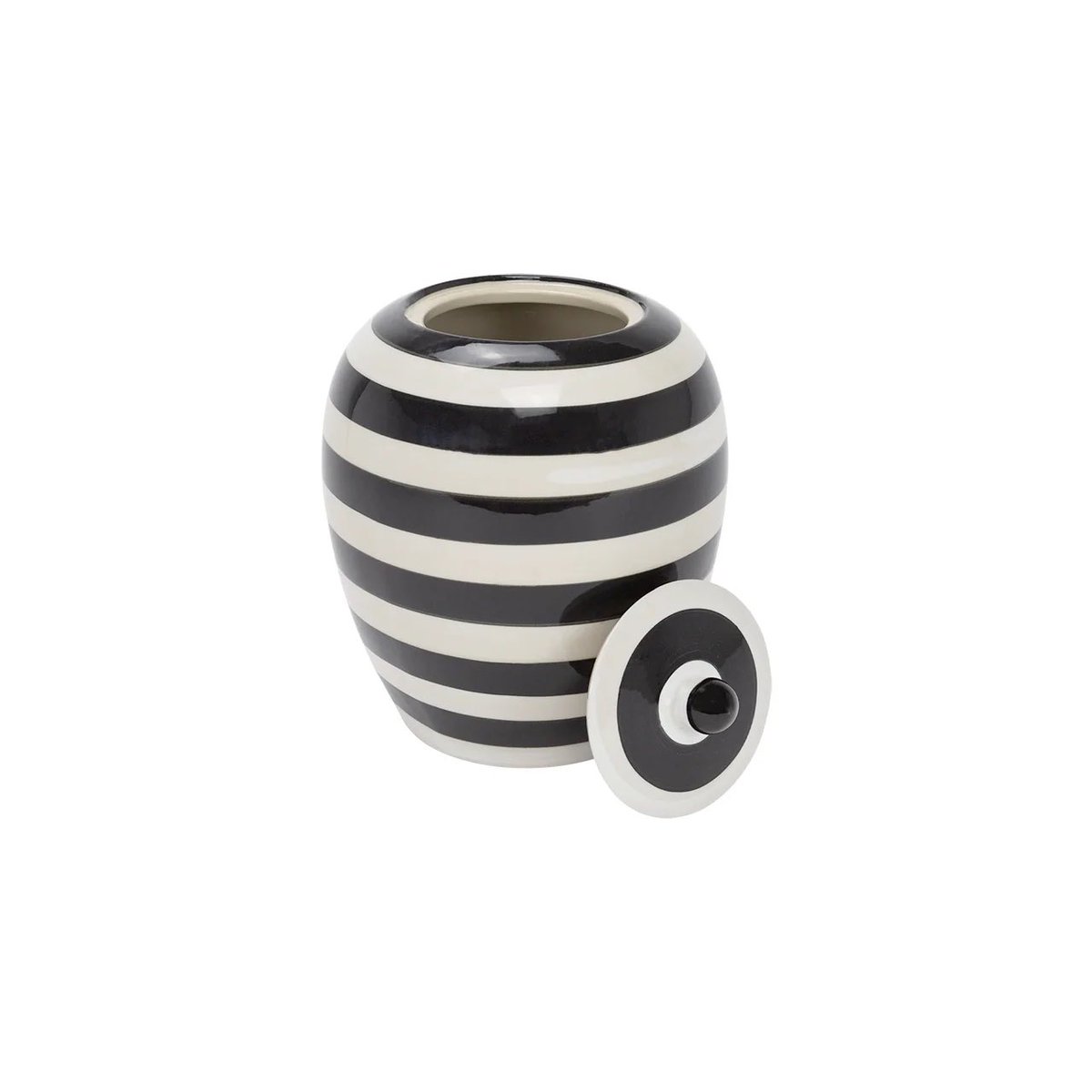 JabellaDesigns's tweet photo. This lidded jar brings playful contrast and bold character to any styled surface with its wide, rounded shape and high-contrast striped design. It’s perfect for a coffee table vignette. https://t.co/js59r4tAkN