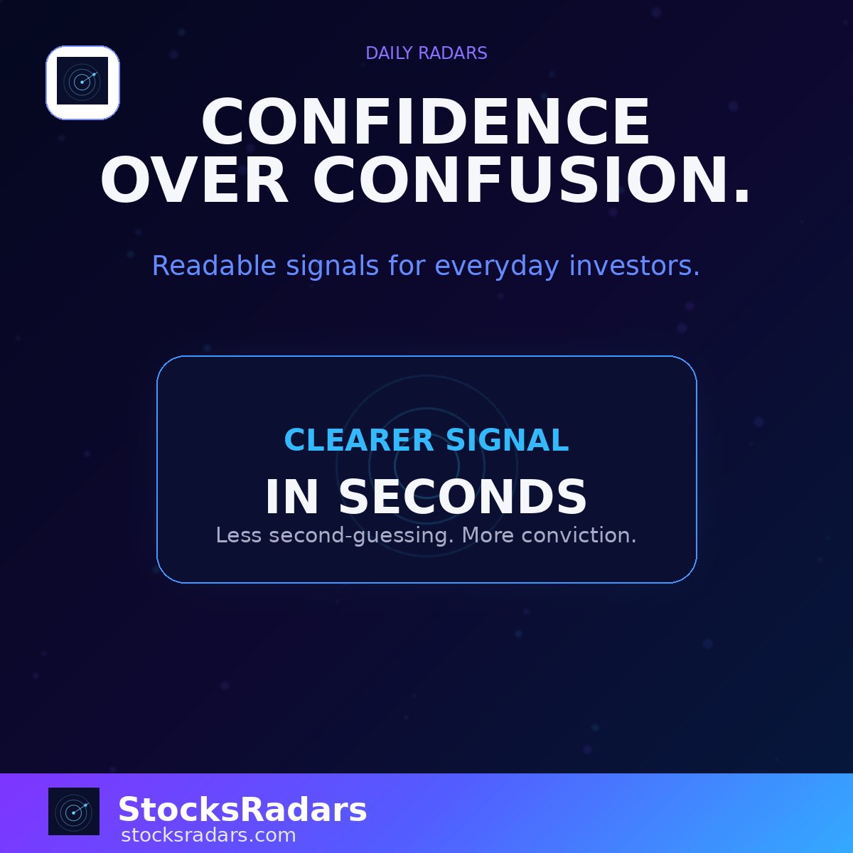 stocksradars's tweet image. CONFIDENCE OVER CONFUSION.

Readable signals for everyday investors.

Visit StocksRadars.com

#StockSignals
#BuyHoldSell
#InvestSmarter
#StockMarket
#AIInvesting
#EasyInvesting
#DailyStocks
#InvestWithConfidence