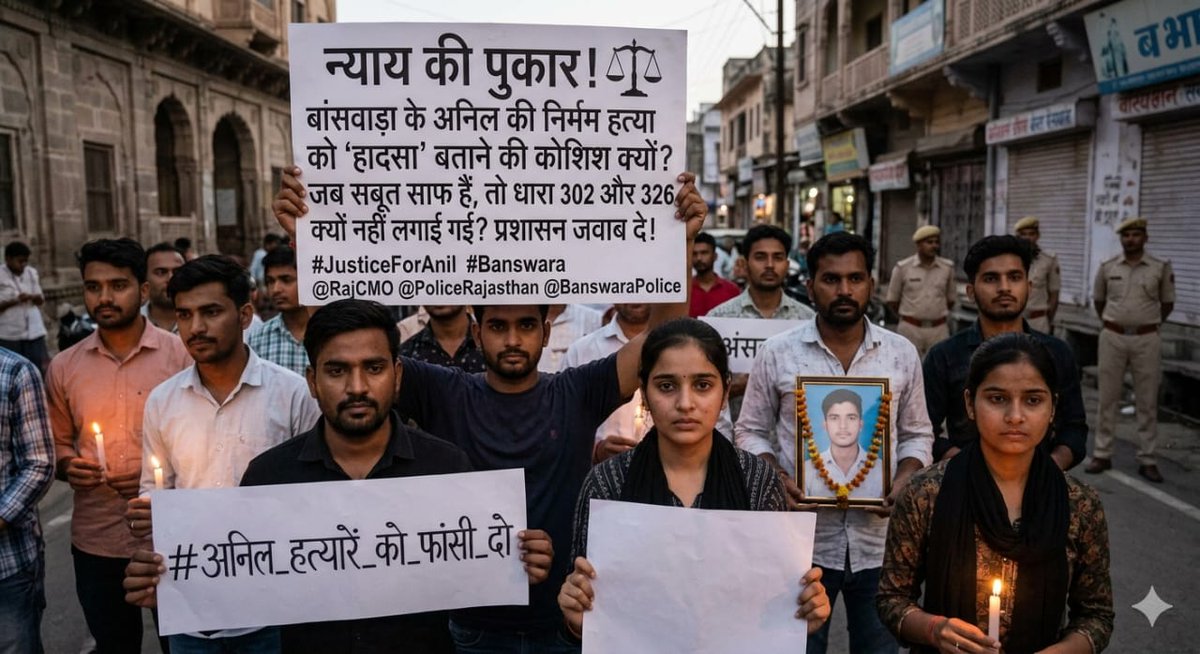 सत्य परेशान हो सकता है, पराजित नहीं! 🕯️✨
अनिल की आत्मा न्याय मांग रही है। प्रशासन के दबाव में आकर सच को मत दबाओ। धाराएं बढ़ाओ और असली गुनहगारों को गिरफ्तार करो।।।।।म

<a href="/RajCMO/">CMO Rajasthan</a> <a href="/PoliceRajasthan/">Rajasthan Police</a> <a href="/BanswaraPolice/">Banswara Police</a>

#अनिल_हत्यारें_को_फांसी_दो
