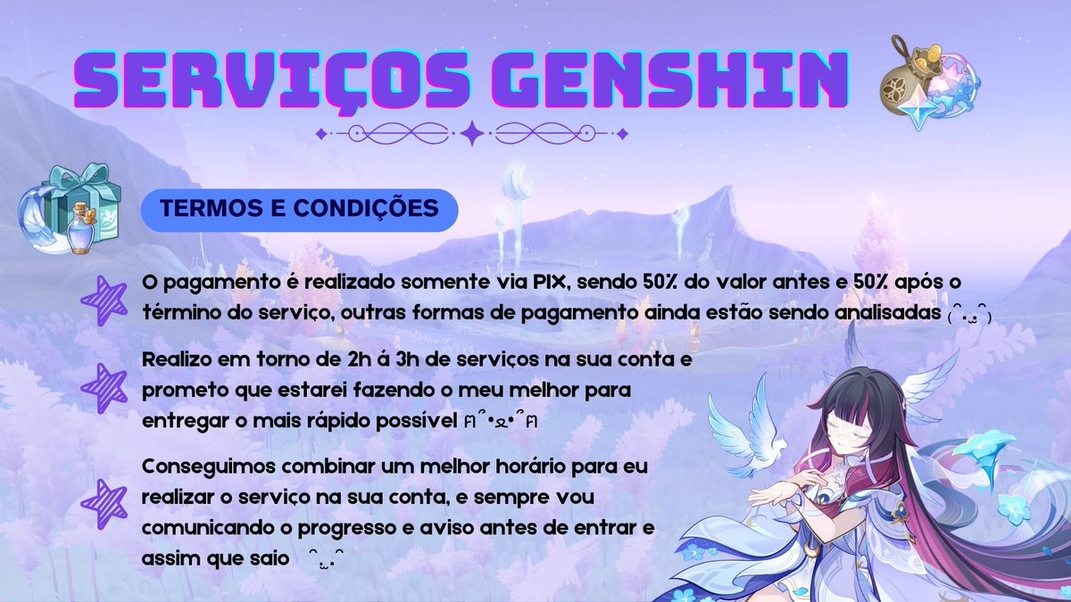 affablelol's tweet photo. Oiii gente, sei que eu não sou famoso e mt menos popular no hoyotwt T~T

Mas queria deixar aqui que comecei a fazer serviços de Genshin Impact e Honkai Star Rail para conseguir uma renda extra , quem tiver interesse pode me chamar aqui no meu disc (maime___) ou na Dm!⋆. 𐙚 ˚
+ https://t.co/Ar1HdEdkEa
