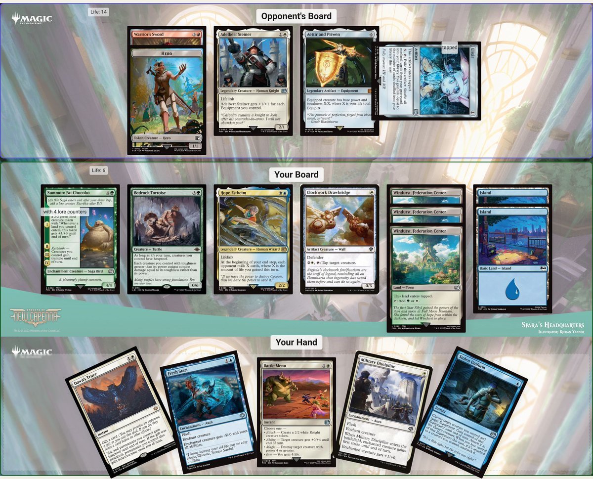 mtgpuzzles's tweet photo. An older puzzle, but just showcasing some improvements to the in-development puzzle website! Tapping &amp; equipment locking to the top of creatures. 
Actual puzzle is here: 
https://t.co/VO5NulqD4S https://t.co/ijntzq9Hzw