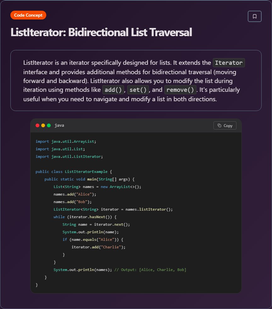 techielearnapp's tweet image. ✨ ListIterator: Bidirectional List Traversal (Java)

#Java #JavaDev #OOP #Backend #100DaysOfCode #DevLife