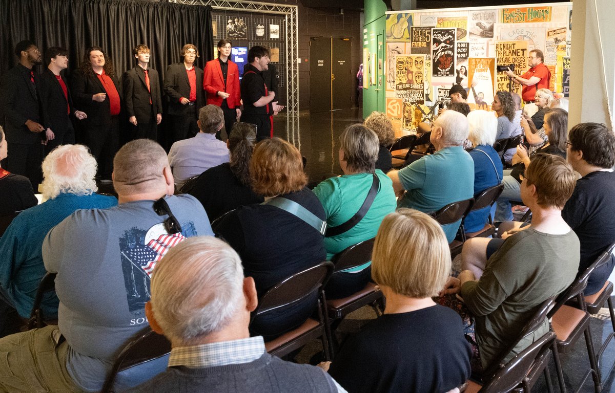 TheKYMuseum's tweet photo. “Songs of SOKY” was an amazing performance at the KY Museum by WKU’s Redshirts &amp; Treblemakers. The groups sang songs featured in our Sonic Landscape exhibit. Professor of voice Dr. Liza Kelly narrated the program. Our audience was absolutely delighted! @wku @wkumusic @wkupcal https://t.co/uxEfXgHe2Y
