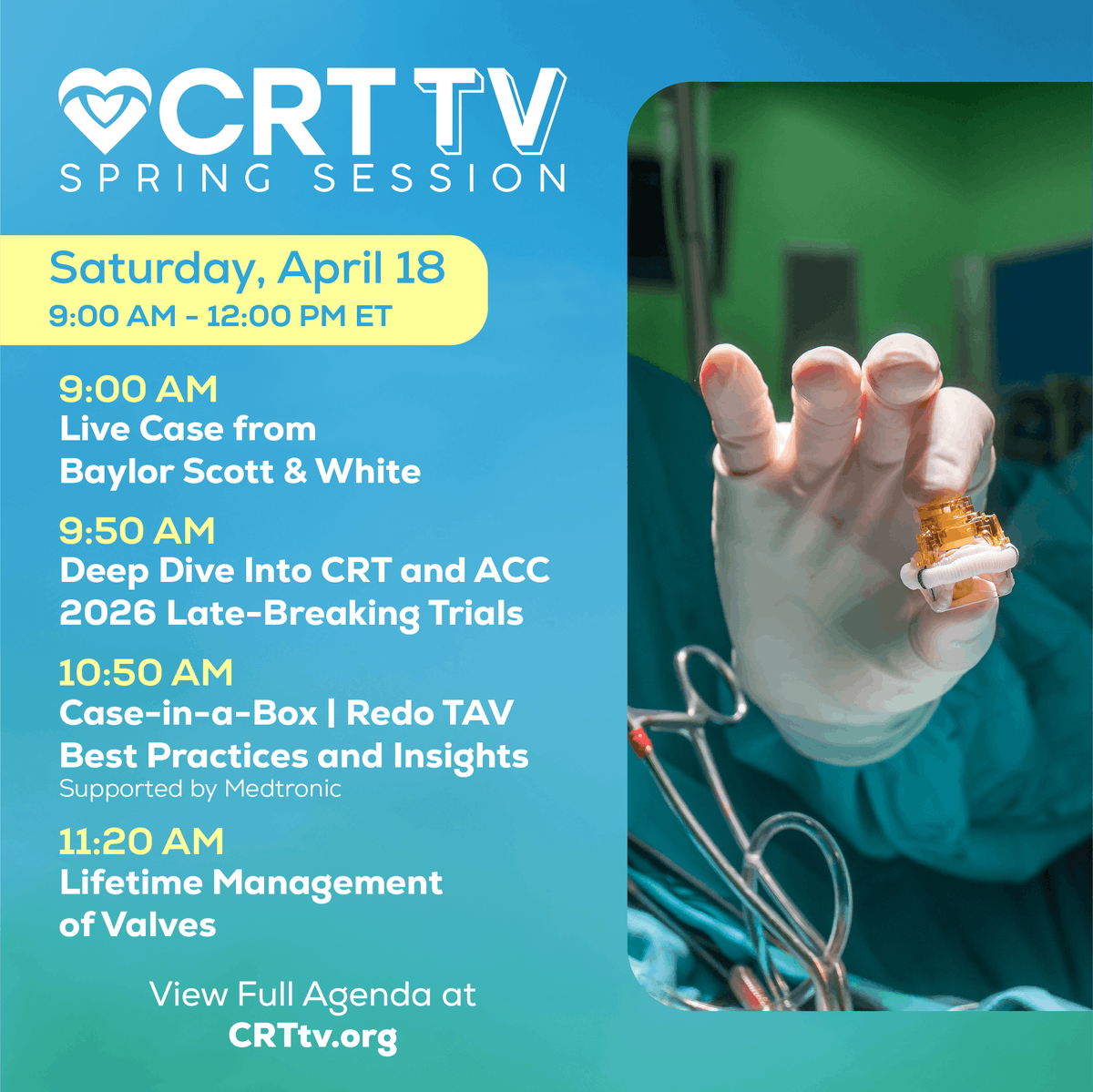 CRT_meeting's tweet image. Topics are set for #CRTTV Spring Session, Week 2 🌼🪴🌼 Join us this Saturday, April 18, (from ANYWHERE 🌏) in the morning for a live case, great discussions and more! Sign up to be part of this sweet 🍦 session ➡️ CRTTV.org

#cardiology #interventionalcardiology