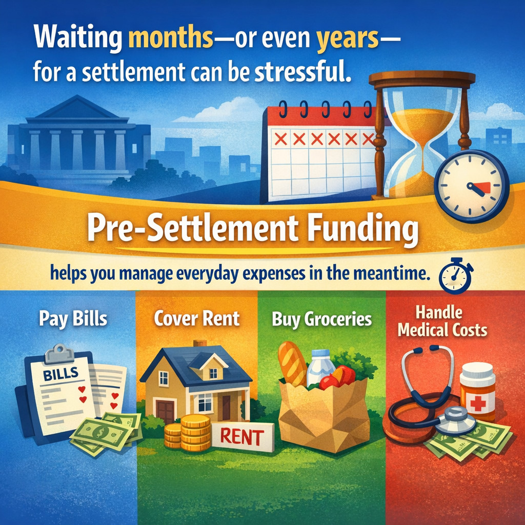 Waiting months—or even years—for a settlement can be stressful. Pre-settlement funding helps you manage everyday expenses in the meantime. ⏱️ #SettlementFunding #LegalSupport #PersonalInjuryLaw #FinancialBridge #LawsuitHelp