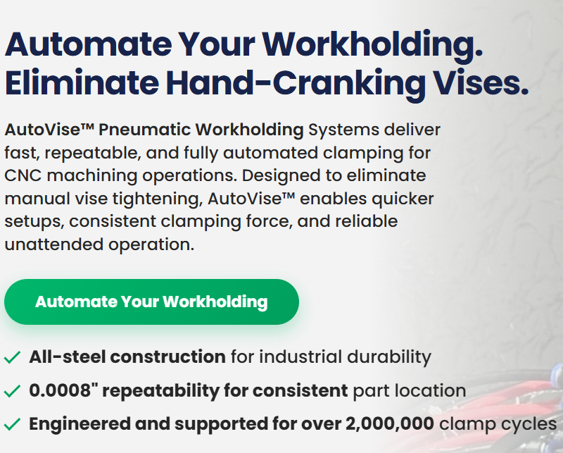 TMWSwarfblog's tweet image. Not all pneumatic workholding is created equal.

Expensive imports or clunky retrofits are NOT the only solution. Gimbel Automation introduces AutoVise™ self-centering pneumatic #CNC air vises.

Info: todaysmachiningworld.com/industry_news/… 

#cncmachines #workholding #machining #machineshop