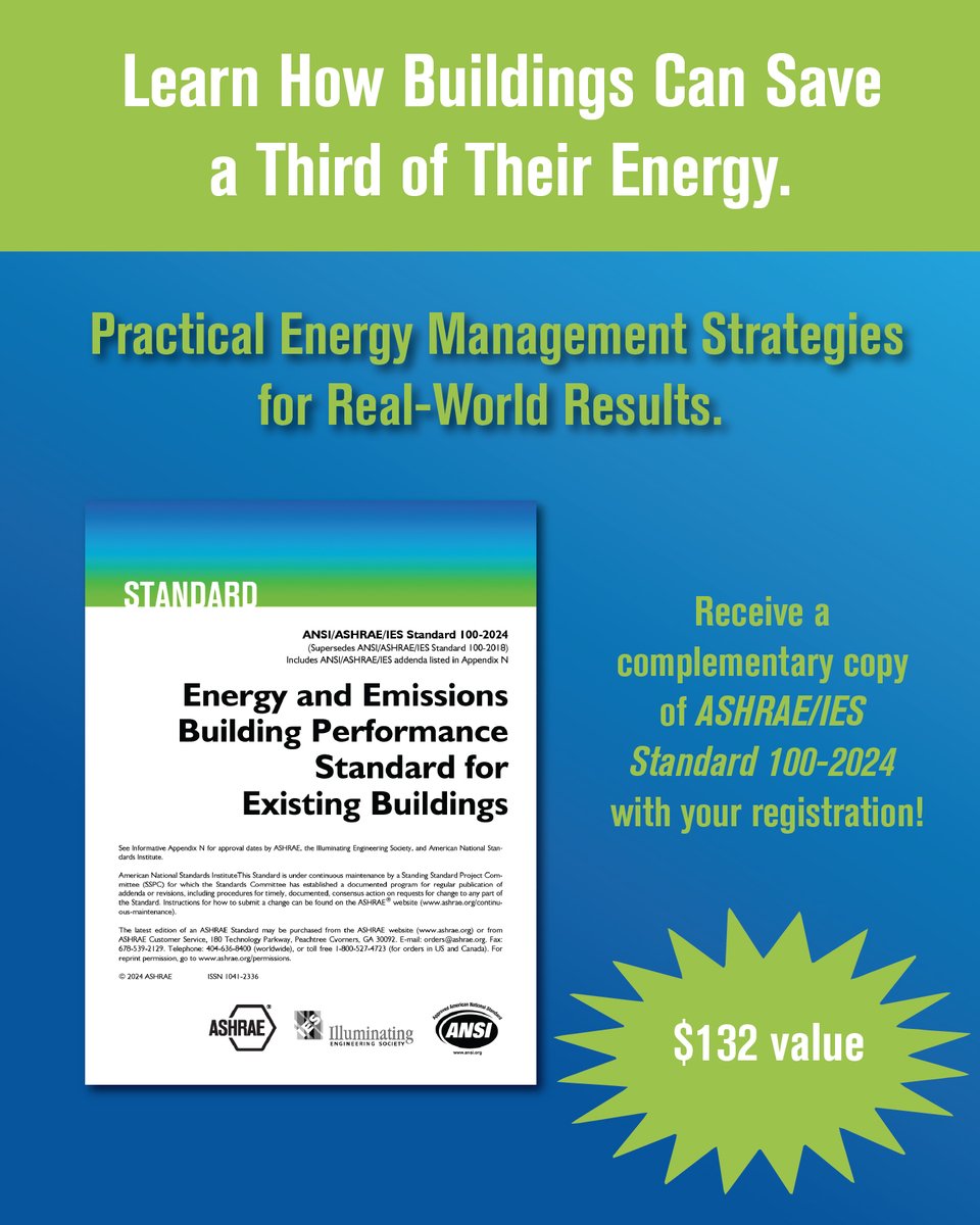 ashraenews's tweet image. Buildings account for 40% of U.S. energy use, and a third of that can be cost-effectively saved. Learn how in ASHRAE’s Real-World Energy Management: Lessons from Hospitals, Data Centers, and Commercial Facilities course.

This 3-hour session combines real-world case studies, ISO