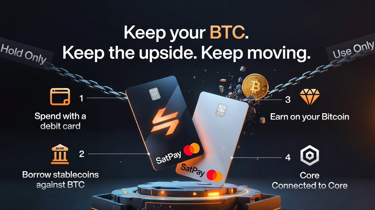 xdegeneth's tweet image. Most Bitcoin products still force you into a painful choice: 
HODL your BTC and watch it sit idle… or spend it and lose the upside forever.

@sat_pay powered by @Coredao_Org finally ends that dilemma.

You KEEP your Bitcoin.
You KEEP its price appreciation + yield.
You KEEP