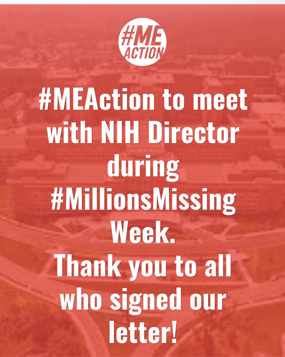 MEActNet's tweet image. We are excited to announce that #MEAction has secured a meeting with the NIH Director, Dr. Bhattacharya, on May 13th to discuss the implementation plan and funding for the NIH ME/CFS Research Roadmap. meaction.net/post/meaction-…

 Thank you to all who signed our letter! #MECFS #NIH