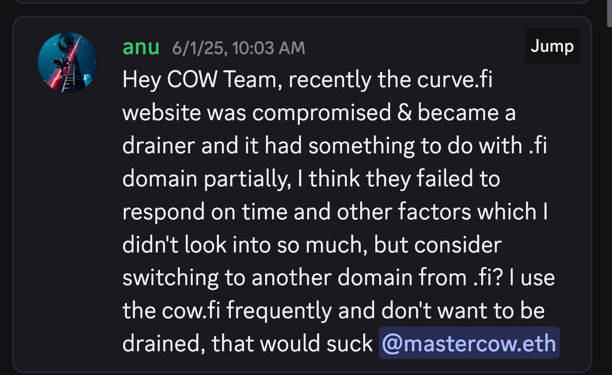 nicoszerman's tweet photo. @CoWSwap my friend warned of this a year ago. why did you not fix it? you SHOULD give him a bounty reward. https://t.co/2BEq35rY56