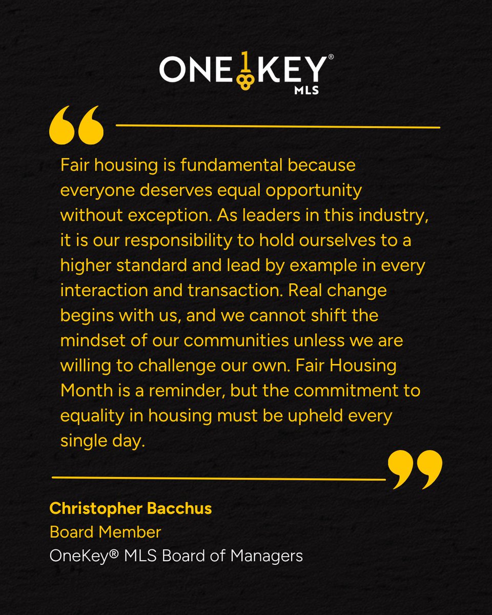 onekeymls's tweet photo. Fair Housing Month is a reminder. The commitment to equality in housing? That's every day. 🏡

Hear from OneKey® MLS Board of Managers member Christopher Bacchus on what it means to lead by example in #realestate.

What does fair housing mean to you?

#FairHousingMonth https://t.co/OYWpRMRDWO