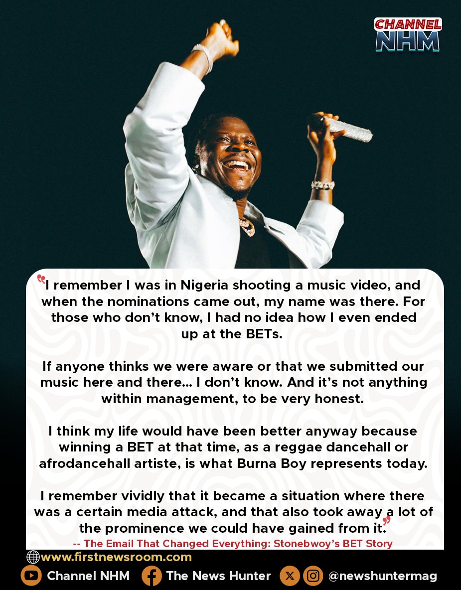 Newshuntermag's tweet image. The Email That Changed Everything: Stonebwoy’s BET Story

#Stonebwoy #BET #BETAwards #Nigeria