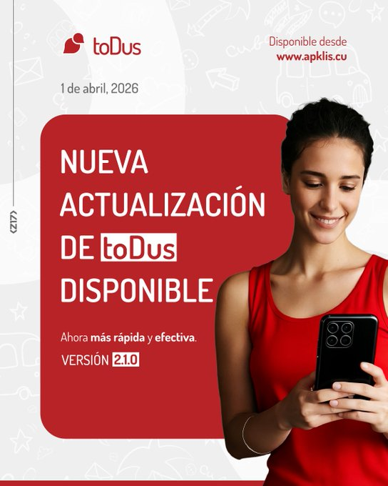LimontaFrometa's tweet photo. 💥 Siguen Mejoras en ToDus
✅Plan toDus 1GB x 25 cup
✅Llamadas y videollamadas más estables
✅Mensajes y contactos más ágiles
✅Botón de actualización para lista de contactos
✅Mensajes hasta 1024 caracteres
✅Estados de llamadas: aceptadas, perdidas, etc
#ConectadosALoNuestro https://t.co/GaJJAGrfIc