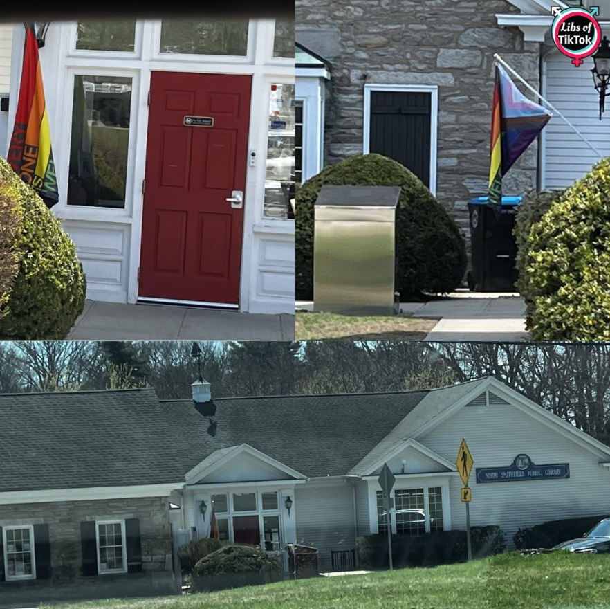 libsoftiktok's tweet image. A LGBTQ Pride flag has been spotted flying outside the North Smithfield Public Library in Rhode Island.

No American flag in sight.

Our tax dollars are funding this.

So sick of this shit