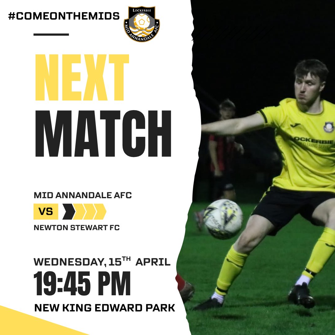 Themidsfc's tweet photo. 🟡⚫️⚽️Next Match🟡⚫️⚽️

🆚 @The_Creesiders 
📆 Wednesday 15th April 2026
⏰ 19:45pm kick off
📍New King Edward Park
💵 £4.00 Adults, £2.00 Concessions, Under 16s Free
🪪 50/50 Draw
🥧 Food and refreshments available at the pie hut. (Cash or Card)

#comeonthemids🟡⚫️⚽️ https://t.co/fp92hWe24E