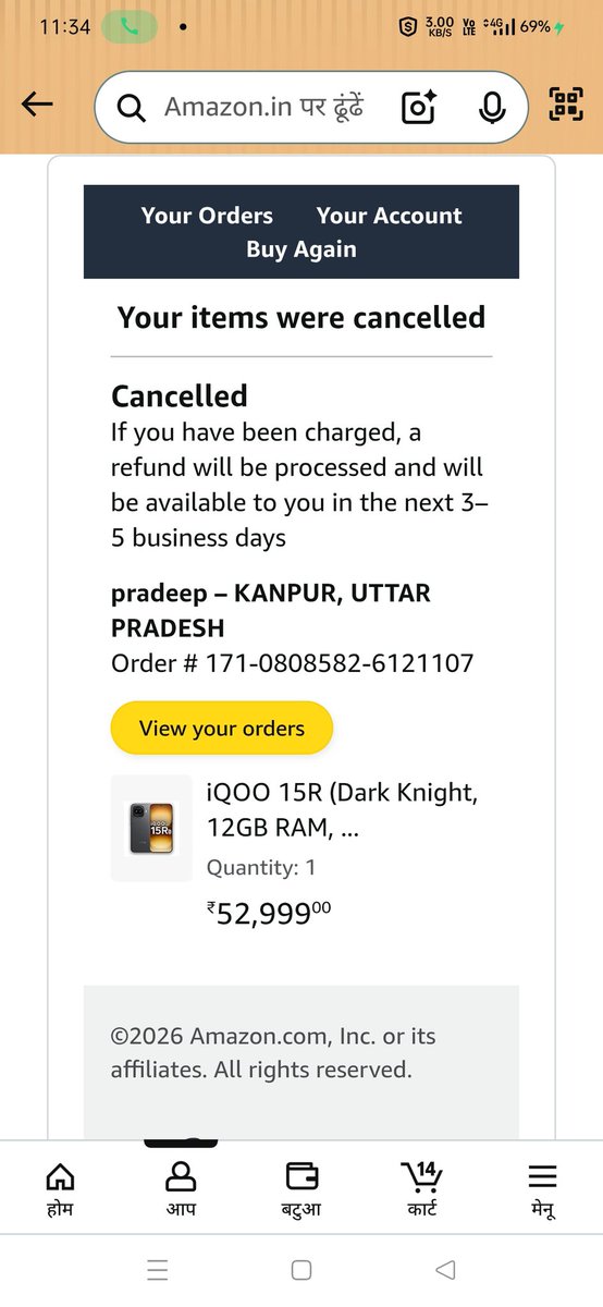 pradeep9450350's tweet photo. @amazonIN @amazon 
@JeffBezos @ajassy 
मैने मोबाइल 12/04/26 को बुक किया जिसका रु० 52999/ था मोबाइल मुझे डिलीवरी नही की है दि० 14/04/26 ज्योती नाम की कर्मी का संदेश आया है कि आप आर्डर कैंसल कर दोबारा आर्डर दे अब ये मोबाइल बुक कर रहा हूँ जिसका रु०  55778/- रु है
ये बेवकुफ बनाते है https://t.co/MO3g6A09Xv