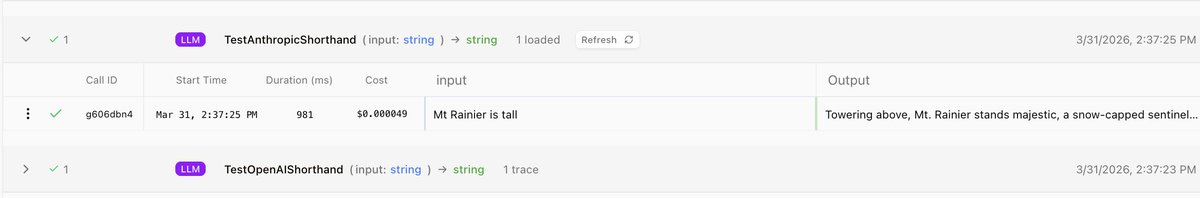 aaronvi's tweet photo. added full type signatures to llm functions to our dashboard. works with any input/output type.

imagine querying dashboard.get<MyFunction>(last=5) with a full a typesafe client that works across diff versions of your function. Agents are gonna love this. https://t.co/kGq2UO2swW