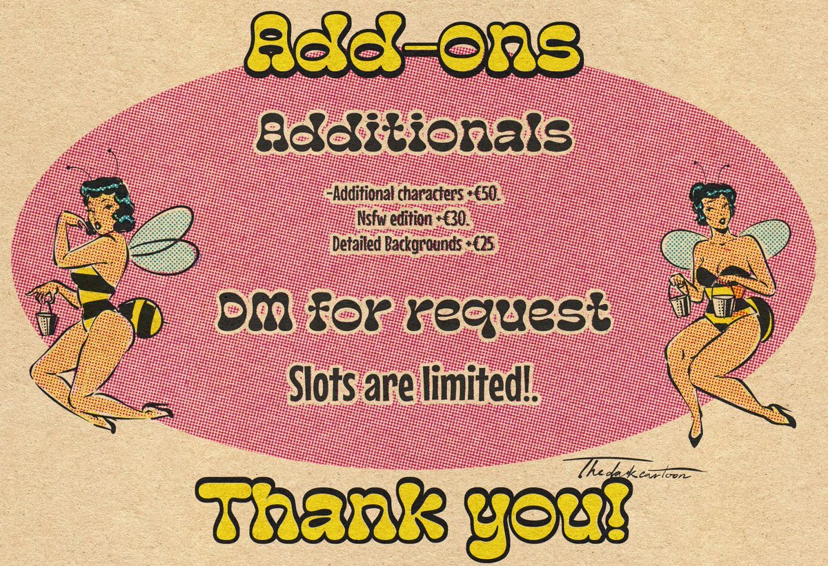 thedarkcartoon's tweet photo. Lets get to buzzing!

Pinups — $75
Comic strips  — $95
Posters — $150 

Why not fly on down and get some bumble art!
DM to claim your LIMITED slots! https://t.co/lLFLVMrZZ4