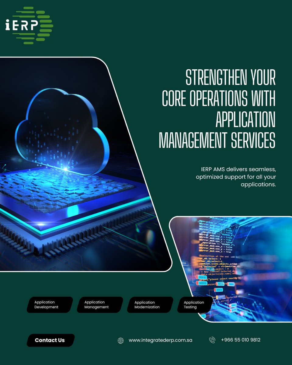 ierpofficial's tweet image. Keep your applications running smoothly with IERP AMS. Reliable support, optimized performance and continuous improvement.
To learn more, visit: integratederp.com.sa or contact us at info@integratederp.com.sa | +966 55 010 9812
#AMS #ERP #ITServices #IERP