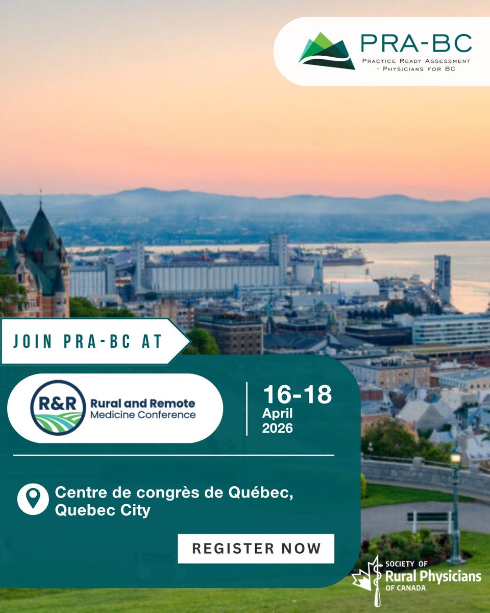 practicereadybc's tweet photo. PRA-BC will be attending the Rural &amp; Remote Medicine Conference in Quebec City April 16-18. Come say hi at booth #310!

Our team is excited to connect with rural physician, share information about our program and answer any questions. Click the link: https://t.co/XgyNx143nf https://t.co/GKq9Akt2a3