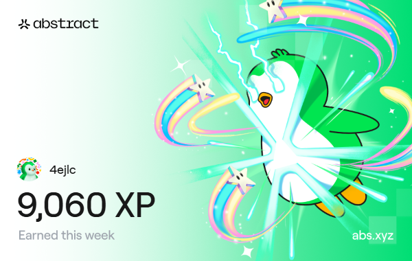 I just earned 9,060 XP on <a href="/AbstractChain/">Abstract</a>! 🎉