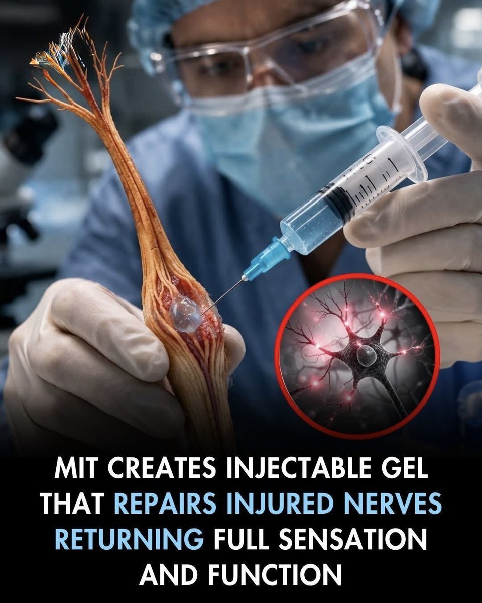 NextScience's tweet image. 🚨 “A Single Injection That Could Restore Feeling?” 

Scientists at MIT have developed an experimental injectable gel that may help repair damaged nerves. This gel mimics natural body tissue and supports nerves as they regrow and reconnect.
In early studies, it has shown restored
