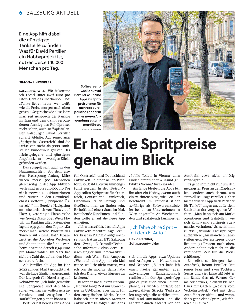 Vieltrinker's tweet photo. Die Salzburger Nachrichten haben heute über meine App berichtet. Ich bekomme gerade sehr viele nette Zuschriften, die ich jetzt nach und nach durchlese. Das freut mich wirklich sehr 😊 Hier der Artikel zum Nachlesen. https://t.co/SWibfc1PMD