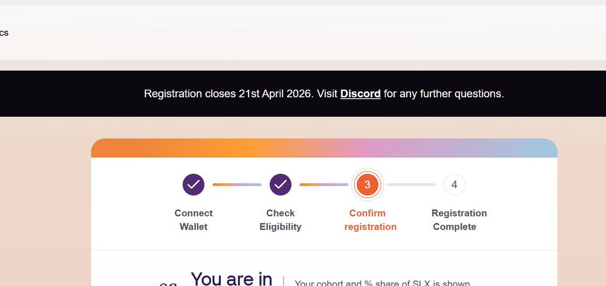 Congratulations to those eligible 🪂

Registration for your SLX is Live

Check: registration.solstice.finance/flow

Are you eligible?