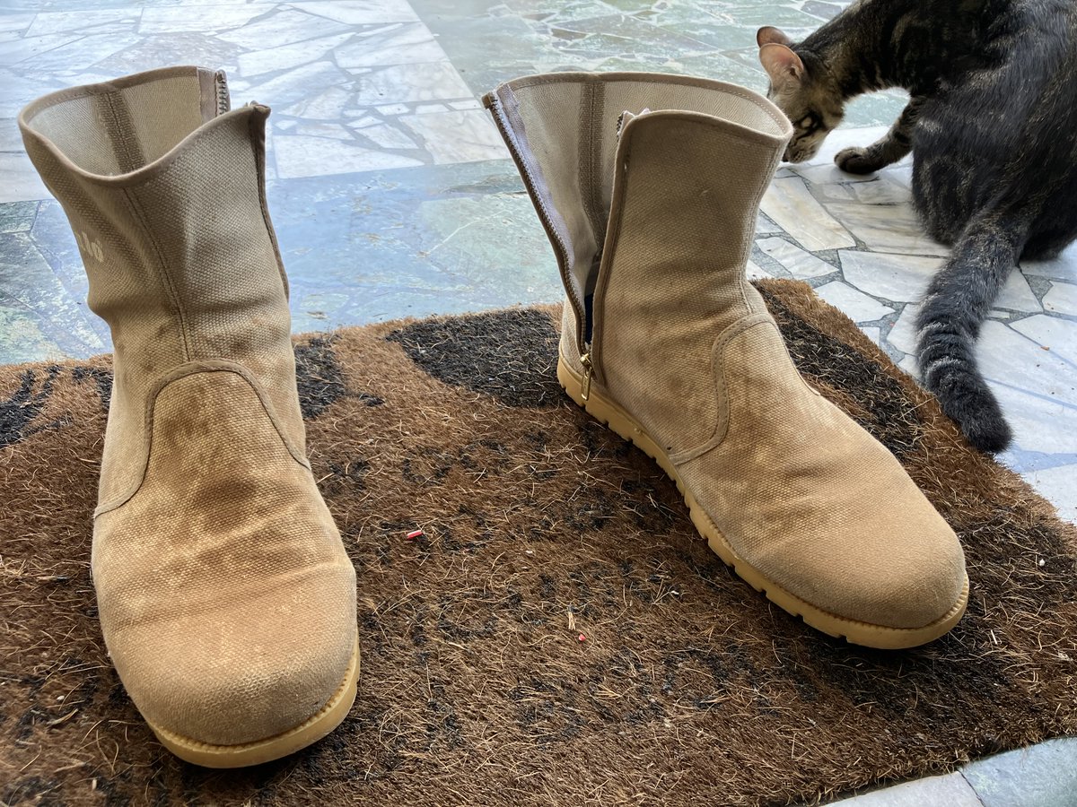 bugubear's tweet photo. [粗活下看不見的騷模樣]
每天使用大型木工機具，刨出來的木屑量驚人，我只好放棄工作鞋和布鞋。改穿水蛙鞋和雨鞋（看天氣），內裏是雙層絲襪。休息時，我脫下跟木瓜師父聊天，刻意誘惑他的眼神，硬的卻是我自己。經常午休回家吃飯休息和下班洗澡時，勢必都得來一發。 https://t.co/rUIZAF8UB1