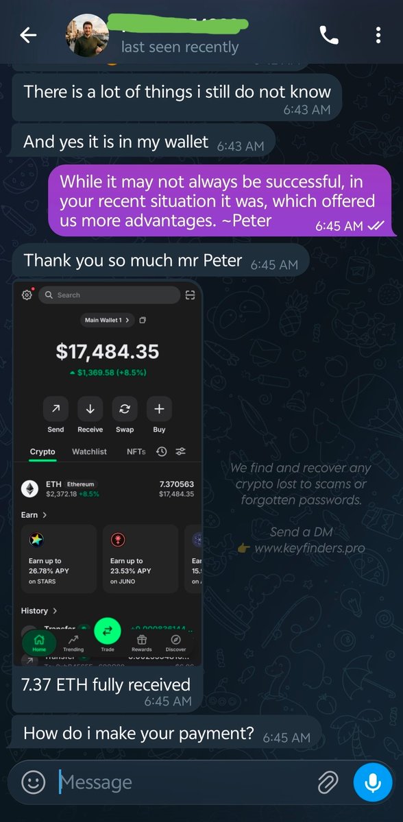 manhatta1758's tweet photo. โ
Another verified recovery completed
7.370563 ETH recovered
โ $17,484.35 USD
๐ Proof:
https://t.co/dTgMDUXXQS
#CryptoRecovery #CryptoRecoveryService #CryptoRecoveryExpert #RecoveryExpert #RecoveryService https://t.co/RDyeGHwlSu