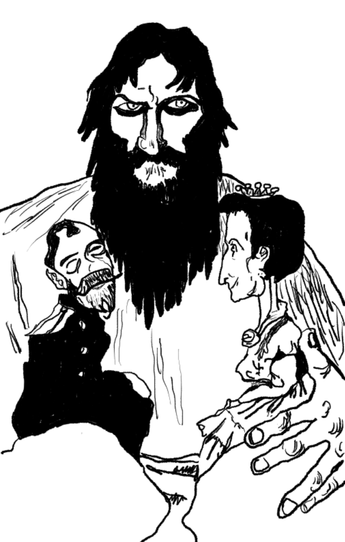 221baltazar's tweet photo. first time trying to draw in like 10 years lol, used a rasputin illustration as a reference https://t.co/JcevKKDQsb