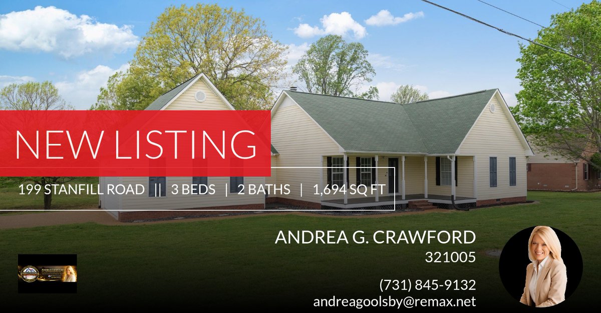 andreagoolsby1's tweet photo. 📍 New Listing 📍 Take a look at this fantastic new property that just hit the market located at 199 Stanfill Road in Lexington. Reach out here or at (731) 845-9132 for more information! #andreayourhometownrealtor

Andrea G Crawf... https://t.co/EqwyJXVRhi https://t.co/x7qoIb8qn3