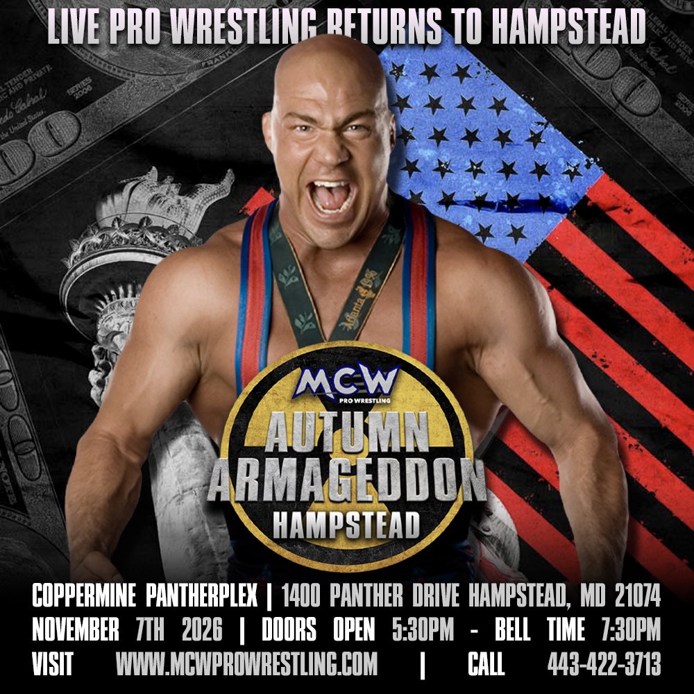 #WWE Hall Of Famer and Olympic Gold Medalist <a href="/RealKurtAngle/">Kurt Angle</a> returns to #MCWProWrestling on Saturday November 7th when we head back to The Coppermine Pantherplex in Hampstead, #Maryland as part of the 2026 #MCWAutumnArmageddon Tour 🔥

🎟️ 🔗 MCWProWrestling.com