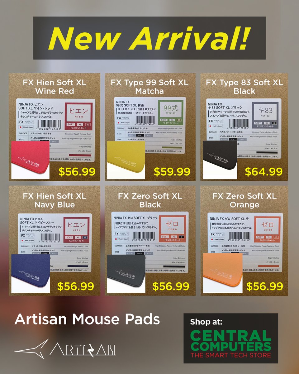 centralcomputer's tweet image. Our first big wave of ARTISAN FX mousepads are now available at all of our California Bay Area stores - including the Navy Blue Hien!

Pick up in-store or order online for shipping anywhere in the US.

Shop Now:
centralcomputer.com/all-products/p…

#artisan #fx #mousepad #fps #pcgaming