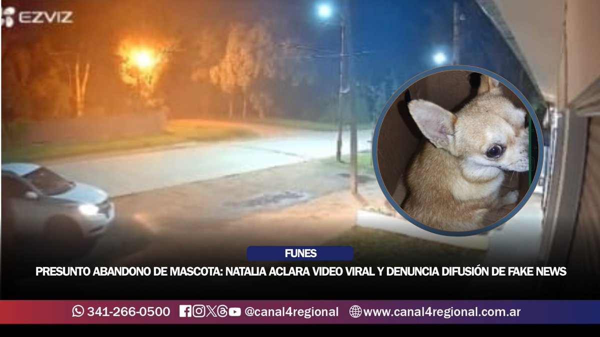 ⚠️ FUNES: UN ABANDONO DE MASCOTA QUE NO FUE

🚫👎 Tras ser acusada falsamente de abandono en redes y medios, Natalia Alod presenta pruebas que avalan su versión y relata el acoso sufrido a raíz de la fakenews

📺 CANAL 4 REGIONAL
💻 canal4regional.com.ar
📲 RS: <a href="/canal4regional/">CANAL 4 REGIONAL</a>