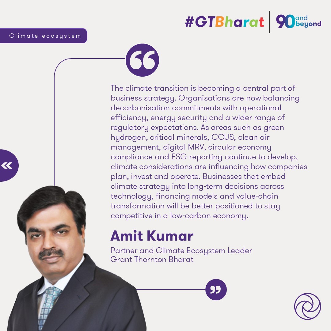 GrantThorntonIN's tweet photo. #GTonEcosystems | Our Partner and Climate Ecosystem Leader, Amit Kumar, shares how aligning climate readiness with business performance can help organisations attract capital, manage risk and sustain long-term growth.

Visit: https://t.co/YlP2AZMETo

#Sustainability #ESG #NetZero https://t.co/UlvW9XC7KD