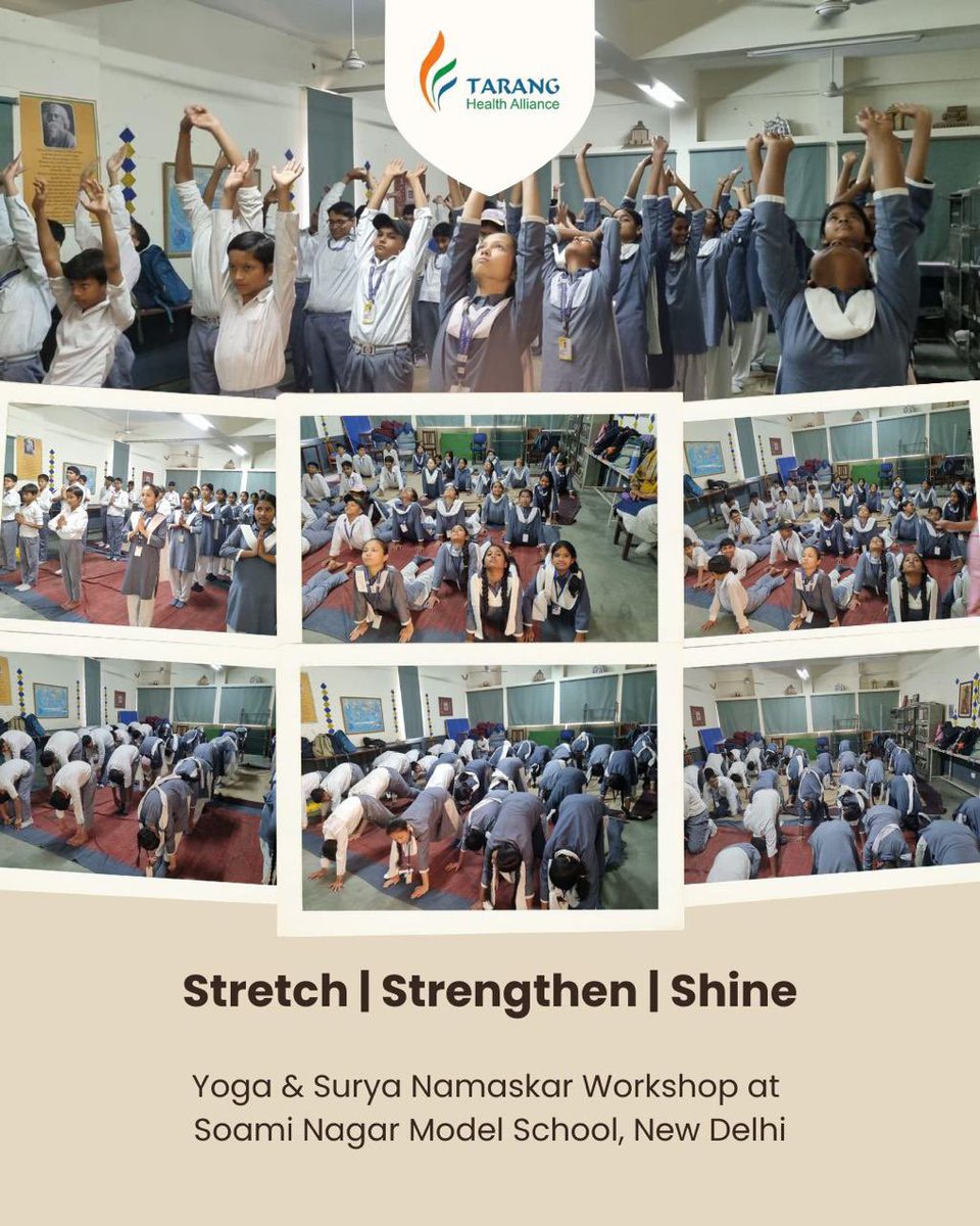 Yoga &amp; Surya Namaskar Workshop at Soami Nagar Model School

Tarang Health Alliance recently conducted an energizing Yoga &amp; Surya Namaskar workshop, introducing students to the power of daily wellness practices.

#Healthcare #HealthEducation #HealthyLifestyle

<a href="/MoHFW_INDIA/">Ministry of Health</a>