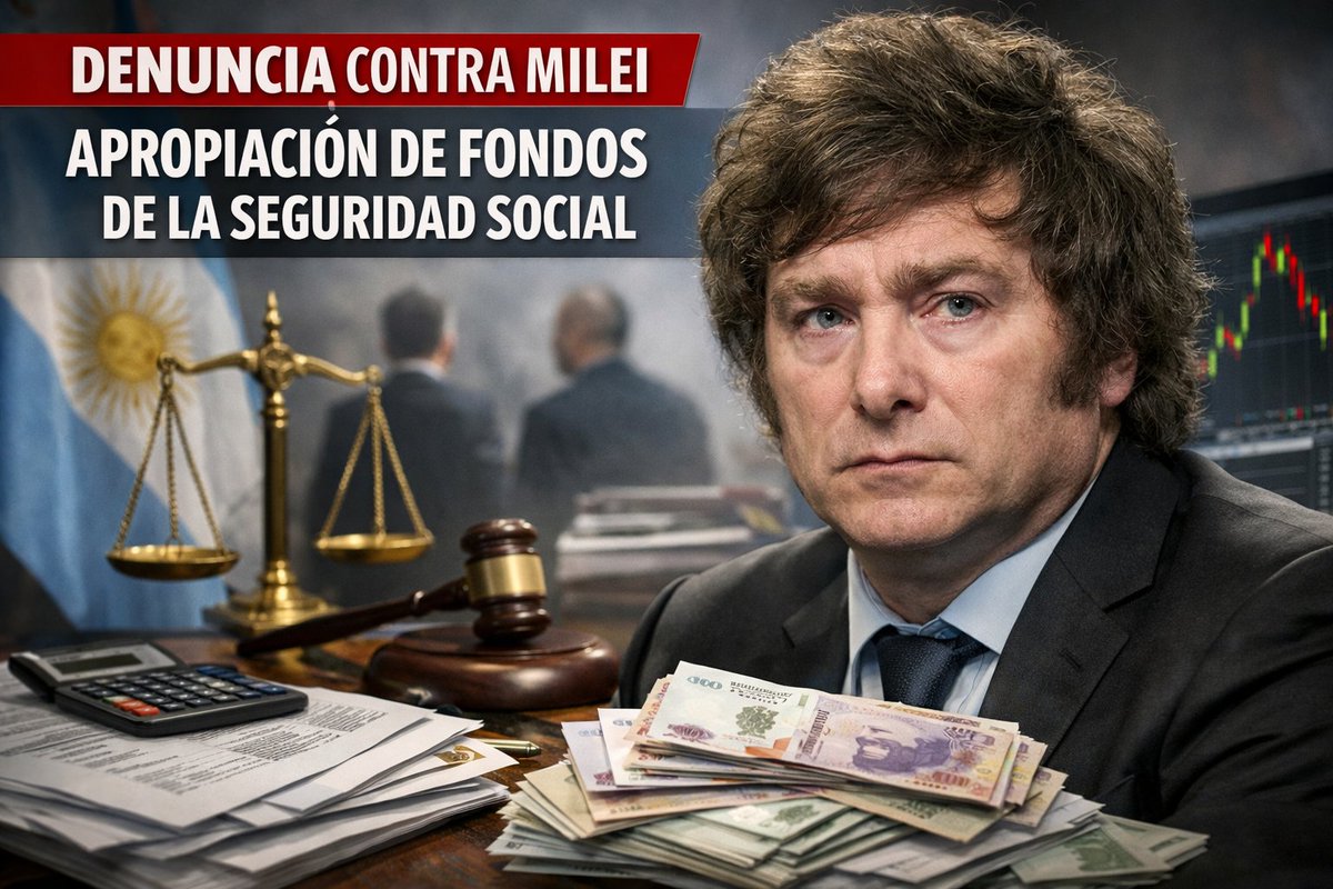 🚨 DENUNCIA PENAL CONTRA MILEI POR PRESUNTA APROPIACIÓN DE FONDOS DE LA SEGURIDAD SOCIAL
El presidente Javier Milei fue

denunciado penalmente por el Sindicato de Trabajadores Viales y Afines de la Nación Argentina, que lo acusa de un presunto manejo irregular de fondos de la