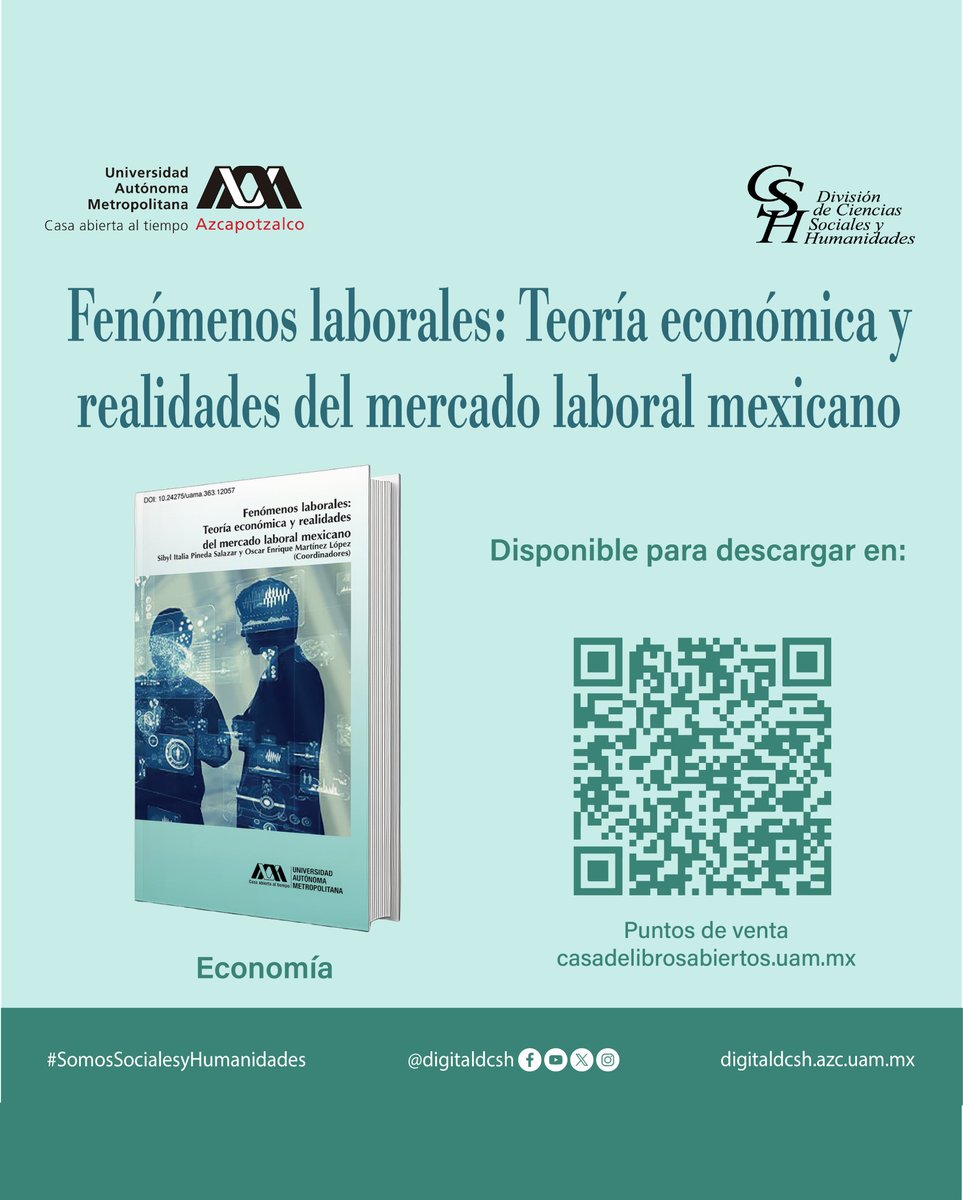 📚 Novedades editoriales DCSH UAM Azcapotzalco
Departamento de Economía 📕
Disponible en PDF con acceso libre a través del Repositorio Institucional Zaloamati UAM-A     
Escanea los códigos QR o utiliza el enlace DOI 
👉doi.org/10.24275/uama.… #DCSH 
#CDyP #libros #zaloamati 📖
