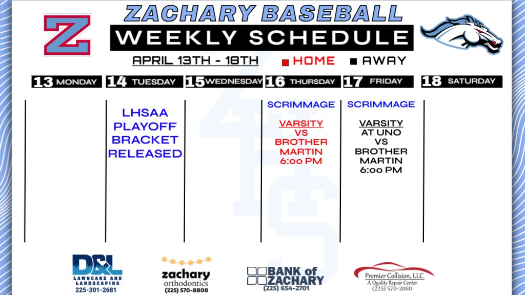 _ZHSBaseball's tweet photo. Bronco Schedule for the Week. https://t.co/IYXeIGubAS