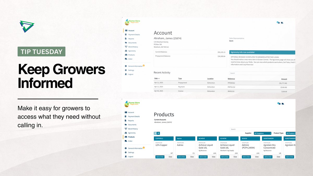 Spring gets busy fast.

Give growers a way to check orders, invoices, and account info anytime so your team can stay focused.

Grower Central helps reduce back-and-forth during peak season.

Learn more: support@tronia.com

#TipTuesday #AgRetail #GrowerCentral #agrē