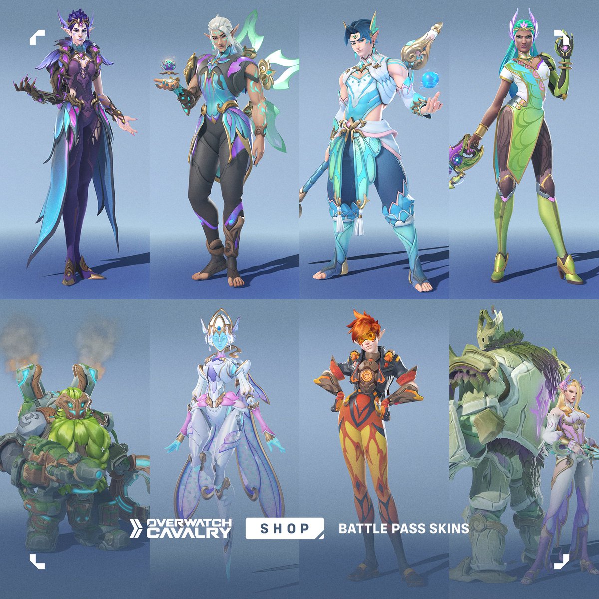 OWCavalry's tweet image. New #Overwatch Battle Pass Skins 🎫

Featuring Moira, Lifeweaver, Wuyang, Symmetra, Torbjorn, Echo, Tracer, and Ashe.

🛒 Available in-game now for 1000 Coins.